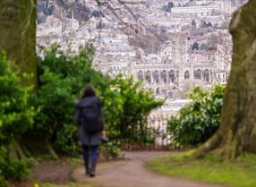 Bath Houses and People walking