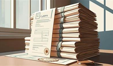 Graphic of folders and customs paperwork
