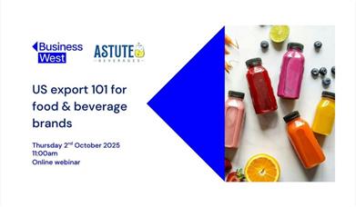 Infographic of the event with beverages and fruits, as well as the event details