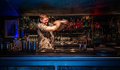 Person shaking a cocktail mix