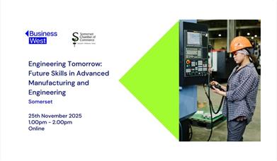 Infographic featuring the event name, the time, and location (online)