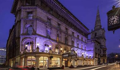 Exterior of hotel at night