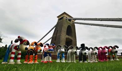 Gromit Unleashed trail sculptures on the lawn infront of Clifton Suspension Bridge