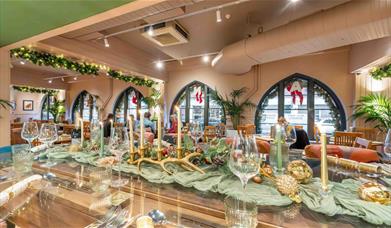 Table decorated with Christmas items