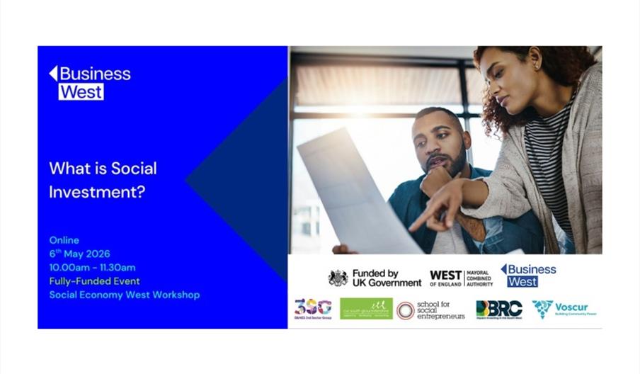 Infographic of people looking at a piece of paper and featuring date, place, and time of the event