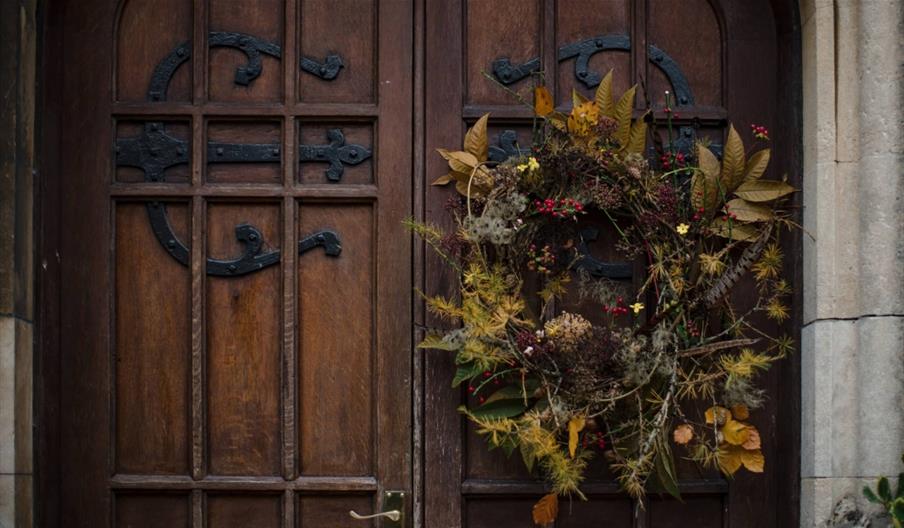 Wreath on the front doors