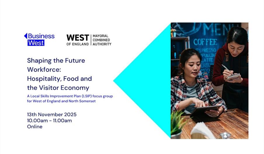 Infographic featuring the event name, the time, and a photo of people talking with one using a journal and pen and the other a tablet.