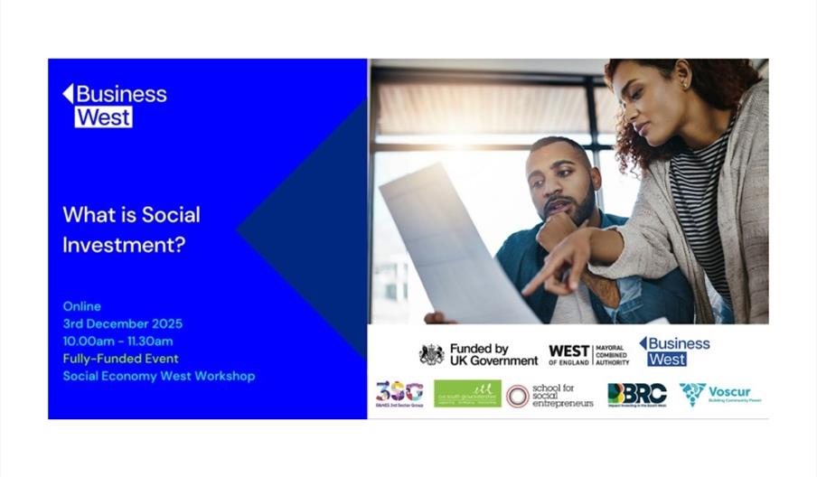 Infographic of people looking at a piece of paper and featuring date, place, and time of the event