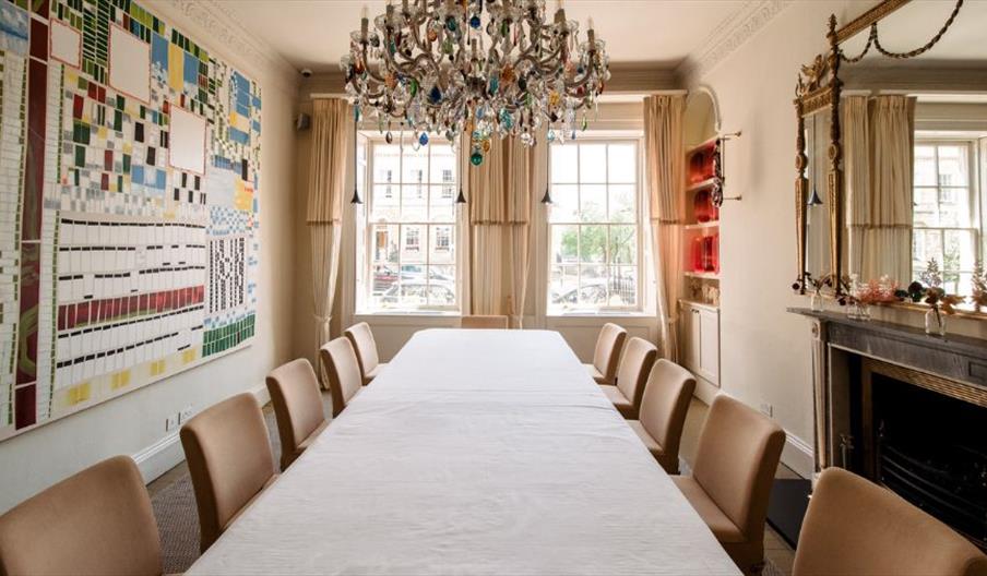 Dining table with white cloth