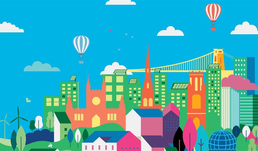 Colourful illustration of city skyline