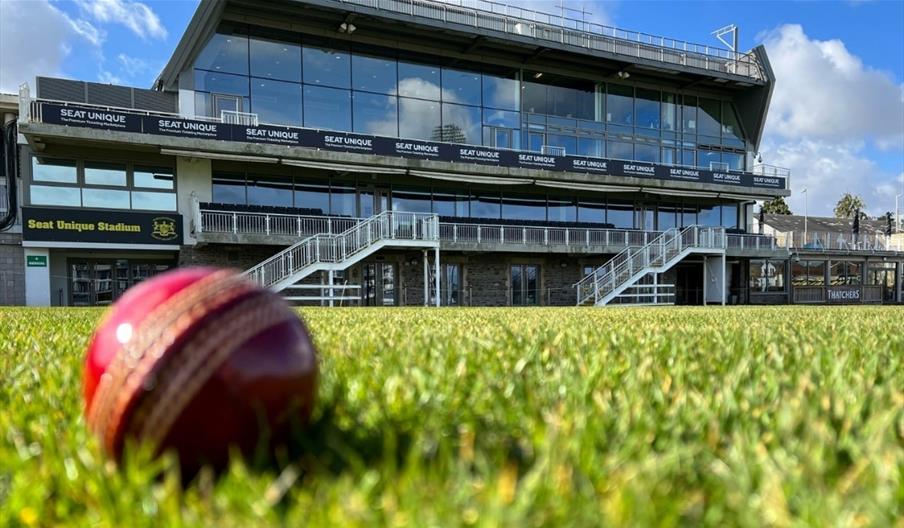 The Bristol Pavilion exterior with cricket ball HERO