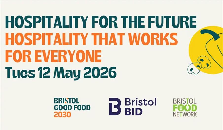 Text reads "Hospitality For the Future. Hospitality that works for everyone. Tues 12 May 2026". Clip art of a yellow pepper to the right hand side. Lo