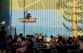 outdoor tap room area