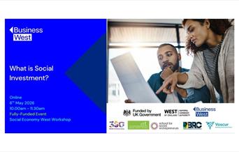 Infographic of people looking at a piece of paper and featuring date, place, and time of the event