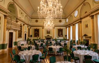 Tables and chairs in room