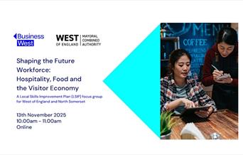 Infographic featuring the event name, the time, and a photo of people talking with one using a journal and pen and the other a tablet.