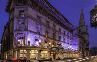 Exterior of hotel at night