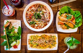 Various noodles dishes and sides