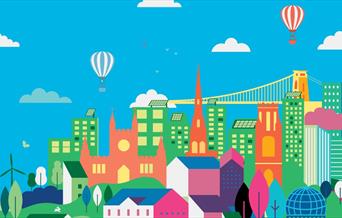 Colourful illustration of city skyline