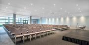 Large meeting room set up in theatre style at the Holiday Inn Bristol Filton.