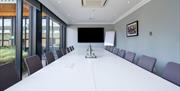 Small meeting room set up in boardroom style at the Holiday Inn Bristol Filton.