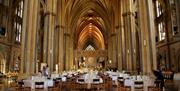 Bristol Cathedral interior empty round table banquet set up