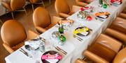 Tables set up and prepared for a Christmas party