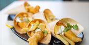 Summer party snacks, what looks like fish and chips