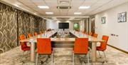 Conference room arranged U shaped, from the base of the U