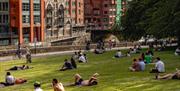 People sat in Castle Park
