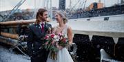 SS Great Britain Bride & Groom in front of ship