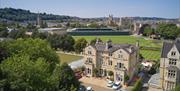 Aerial view of hotel and city of Bath