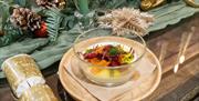 Close up of festive dish on decorated table