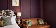 A purple hotel room at The Francis Hotel Bath
