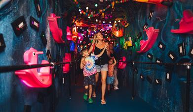 Visitors walking around