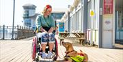 Person in a wheelchair and a Guide Dog at The Grand Pier